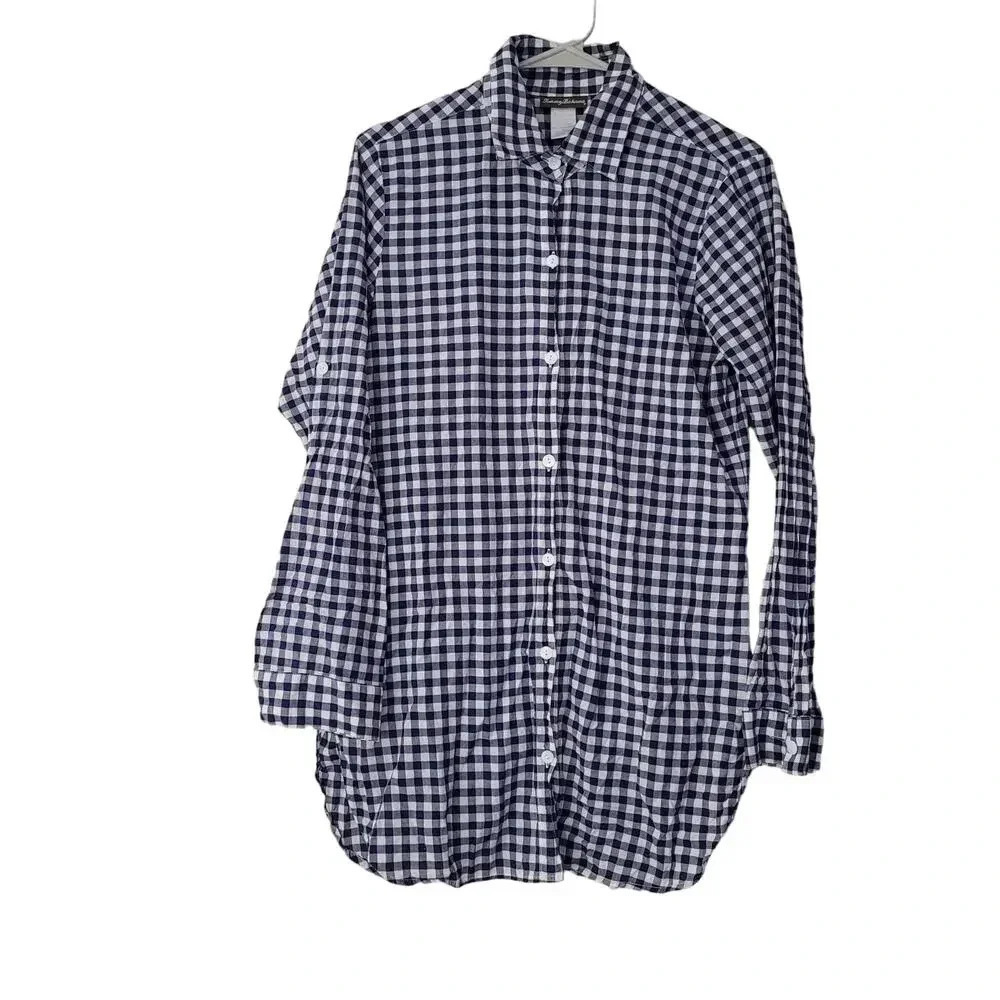 Tommy Bahama Women's Shirt Dress Size M Multicolor 100% Cotton Check Long Sleeve